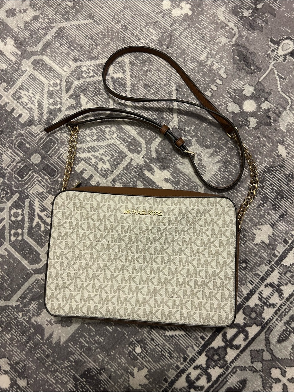 Michael Kors Cream/Tan MK Logo Crossbody Bag